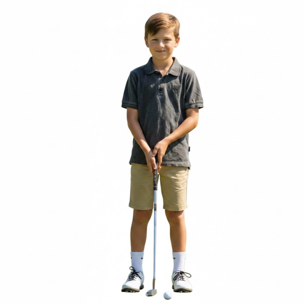 𝅺HUGO Boss Youth Boy’s Size 12 Grey Short Sleeved Golf Shirt, Preloved